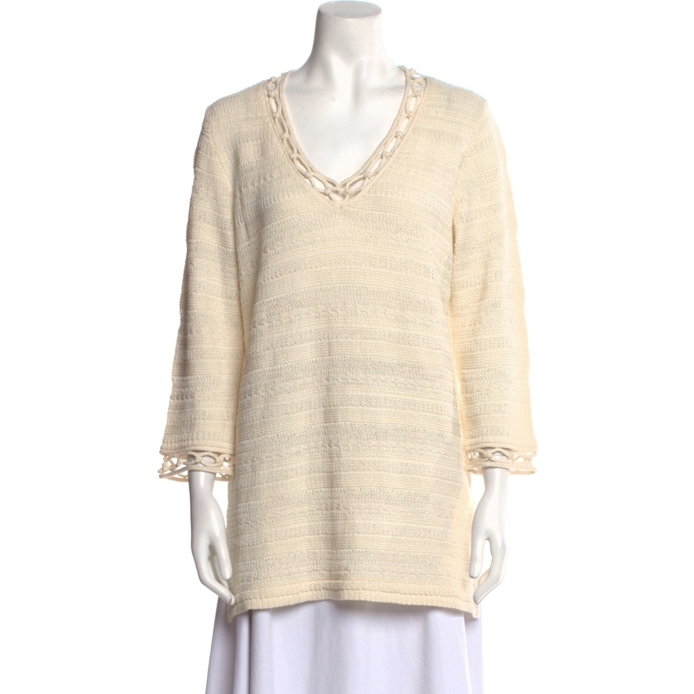 St. John crochet Santana knit wool sweater cream Women's Size XS